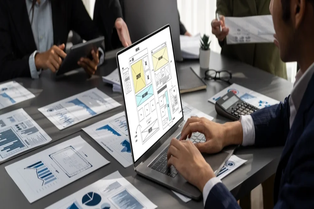 Businessman using laptop