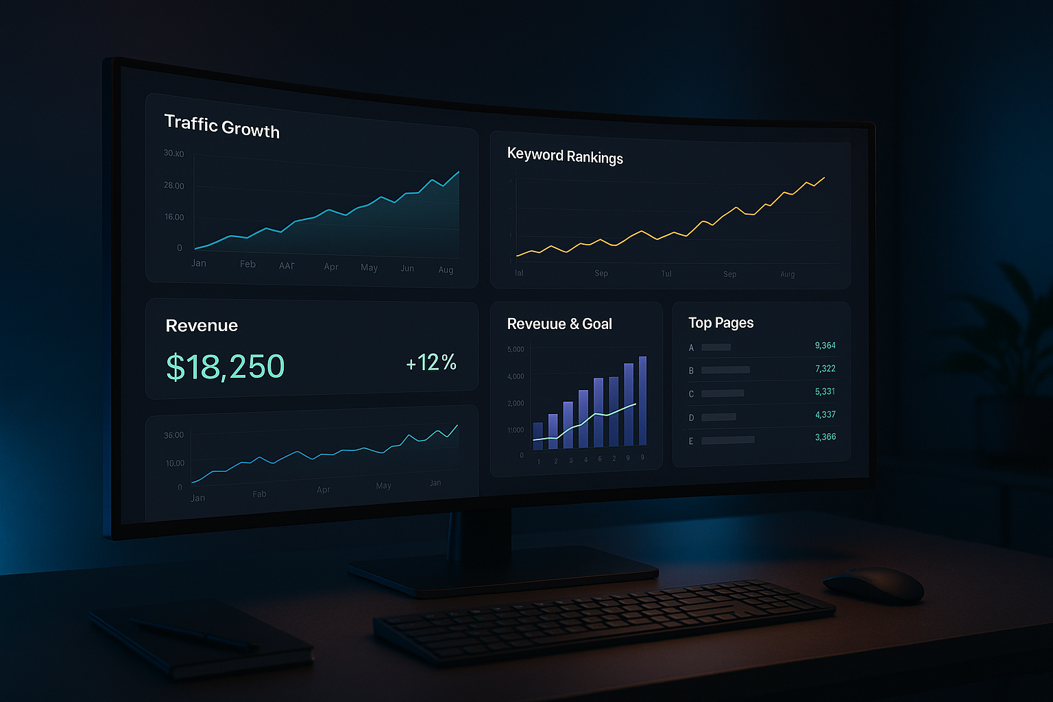 SEO analytics dashboard showing traffic growth for Dubai businesses