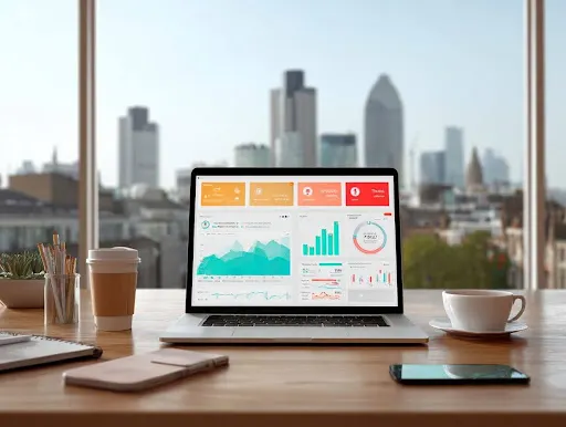Analysis dashboard showing delivery costs and profitability data on a laptop on the table